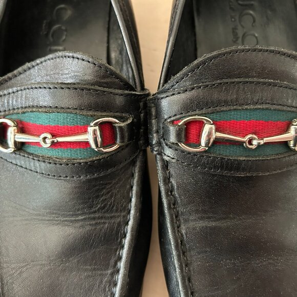 Classic Vintage Green Stripe Horsebit Gucci Leather Loafers - Picture 2 of 6